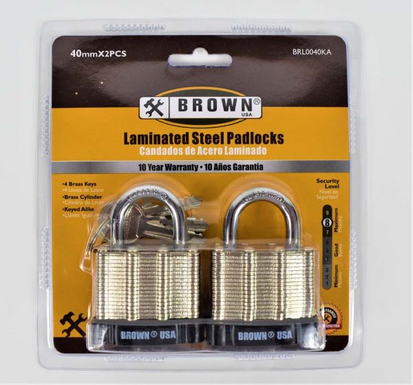 Padlock Lam. Steel 40mm X2 BRN