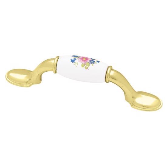 Drawer Pull 3 PB W/Flower INFI